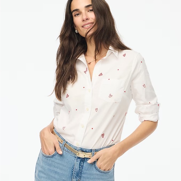 J. Crew Tops - J crew Embroidered hearts button-up shirt in signature fit